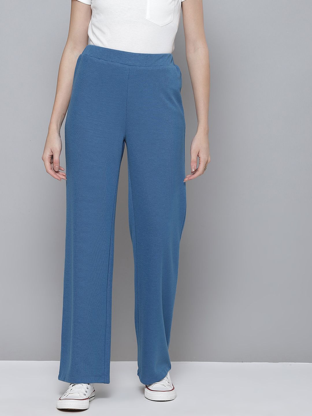 SASSAFRAS Women Blue Ribbed Trousers Price in India