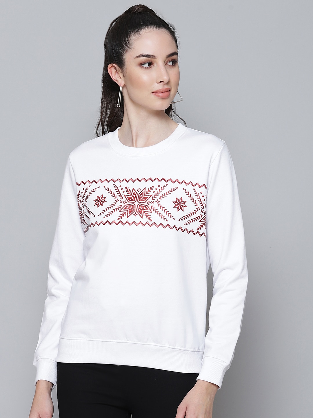 SASSAFRAS Women White Printed Sweatshirt Price in India