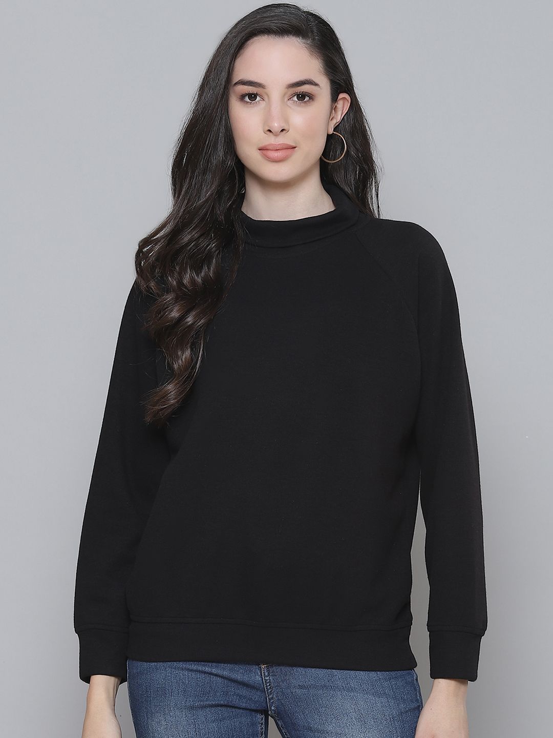 SASSAFRAS Black Ribbed Solid Winter Top