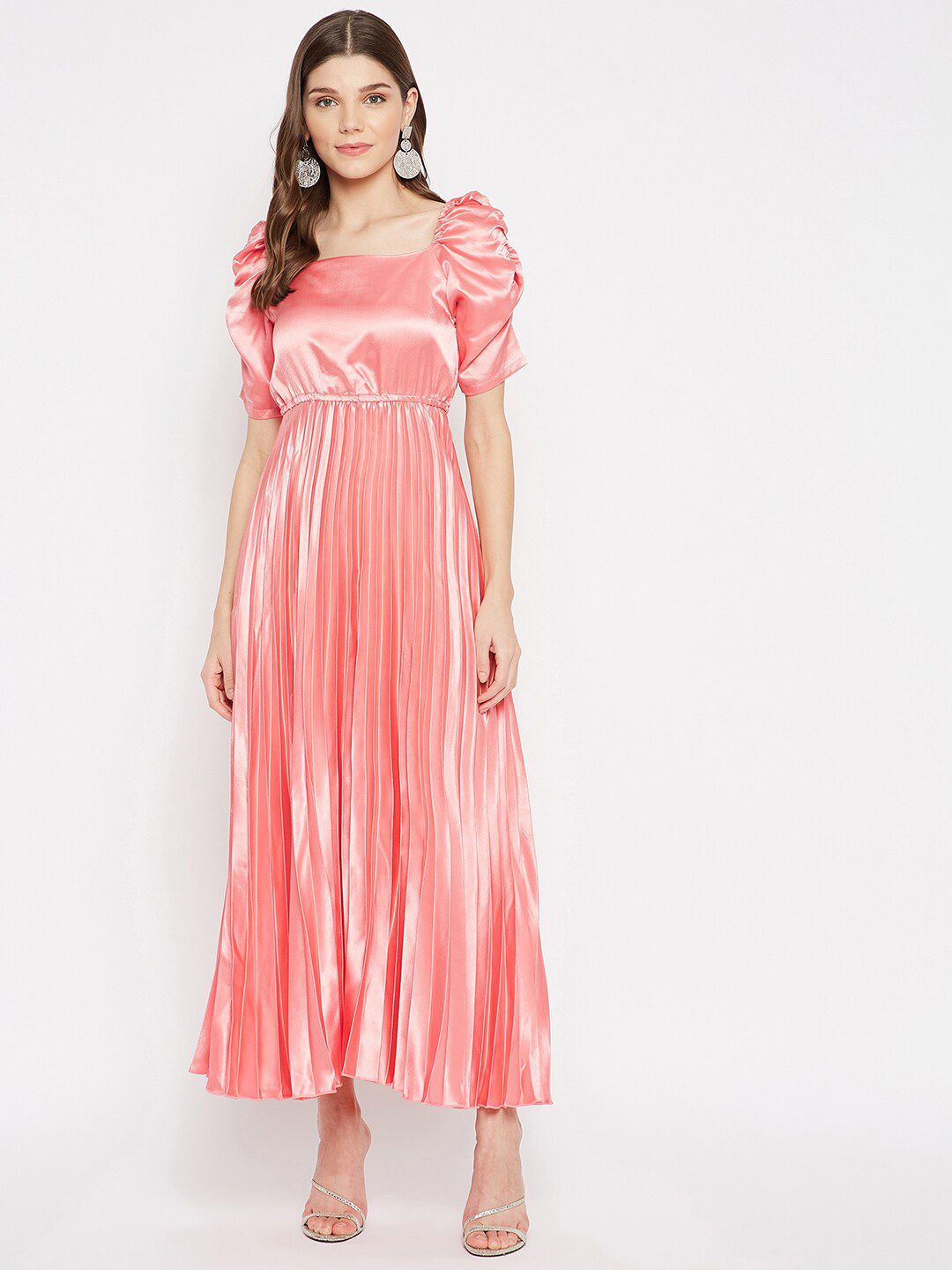 U&F Peach-Coloured Crepe Maxi Dress Price in India