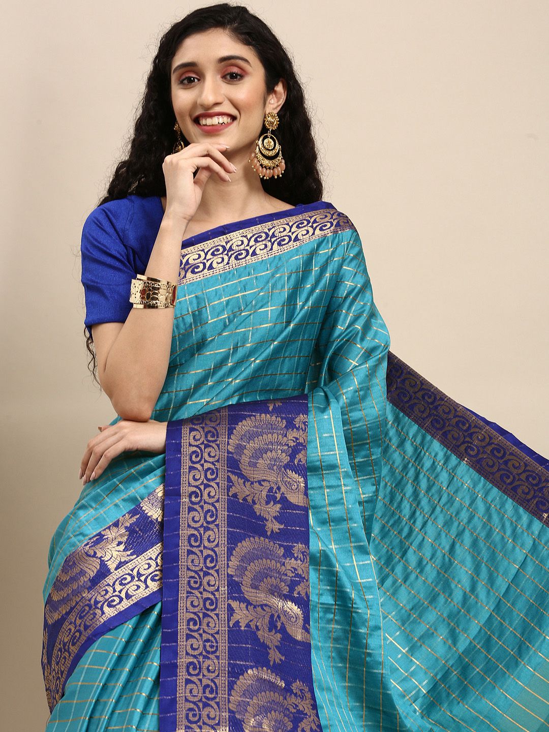 Anouk Turquoise Blue Woven Design Pure Silk Kanjeevaram Saree