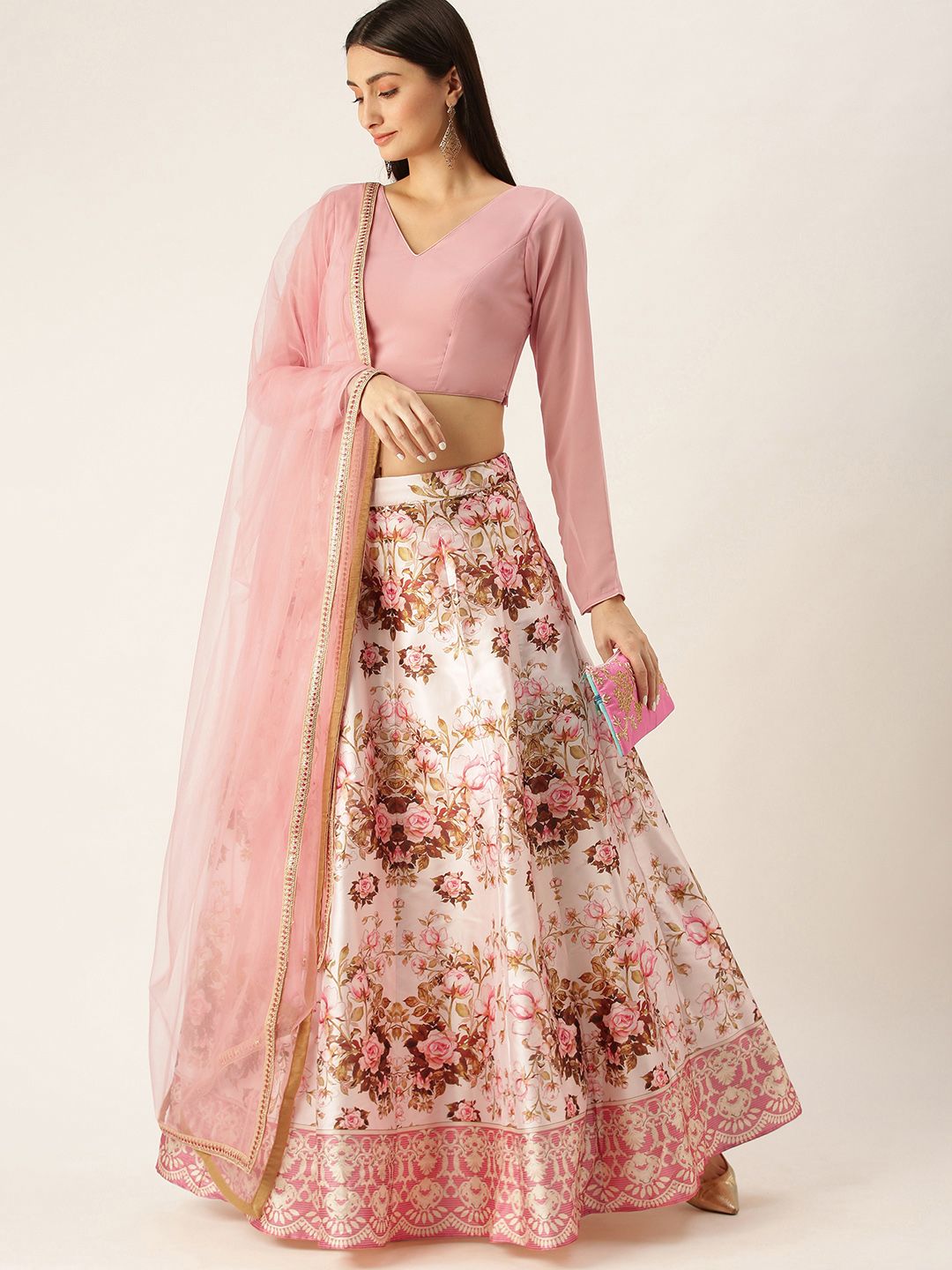 EthnoVogue Pink Made to Measure Lehenga & Blouse With Dupatta Price in India