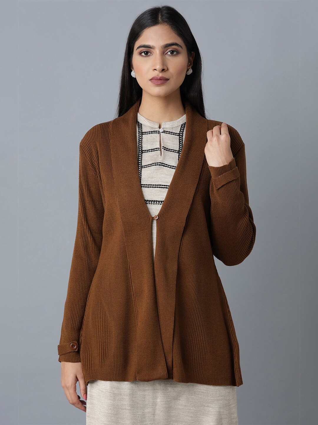 W Women Brown Front-Open Sweater Price in India