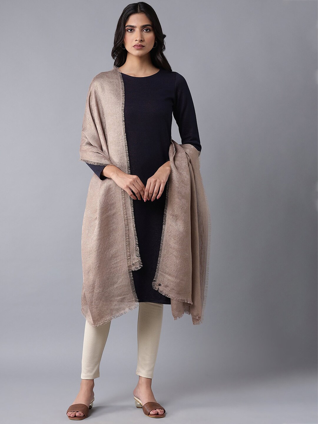 W Women Gold Knitted Shawl Price in India