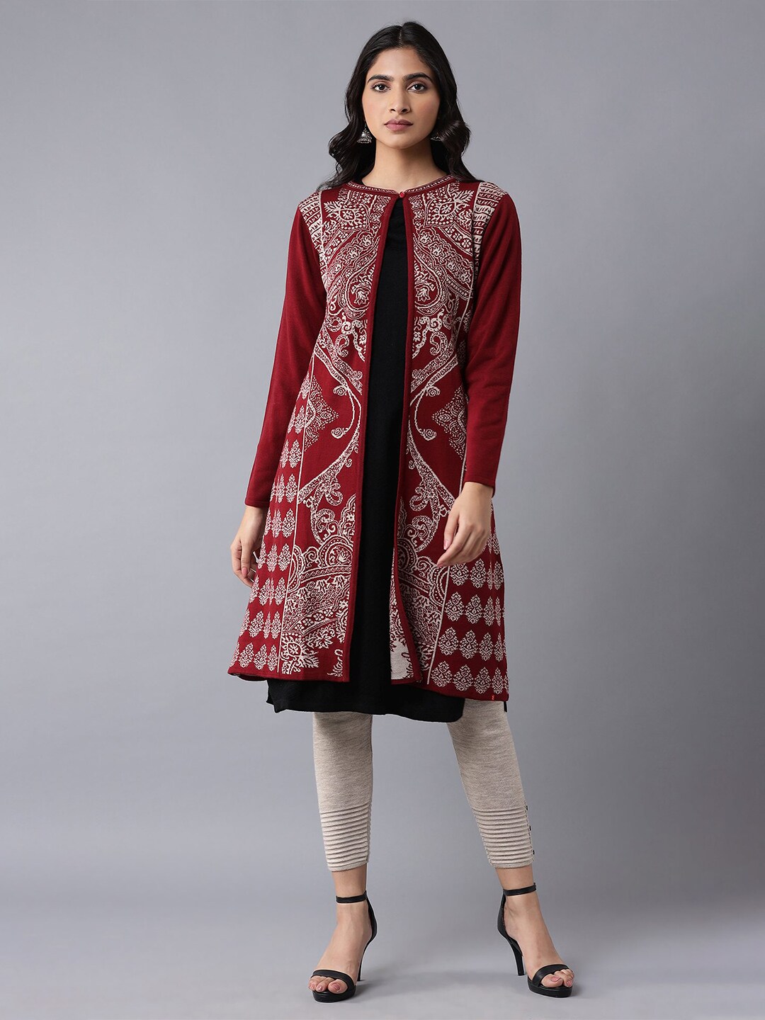 W Women Red & White Printed Front-Open Price in India