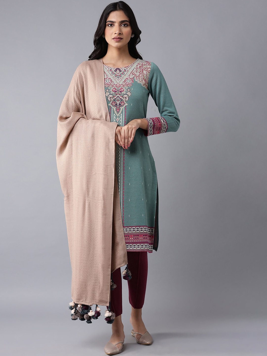 W Women Beige Woven-Design Shawl Price in India