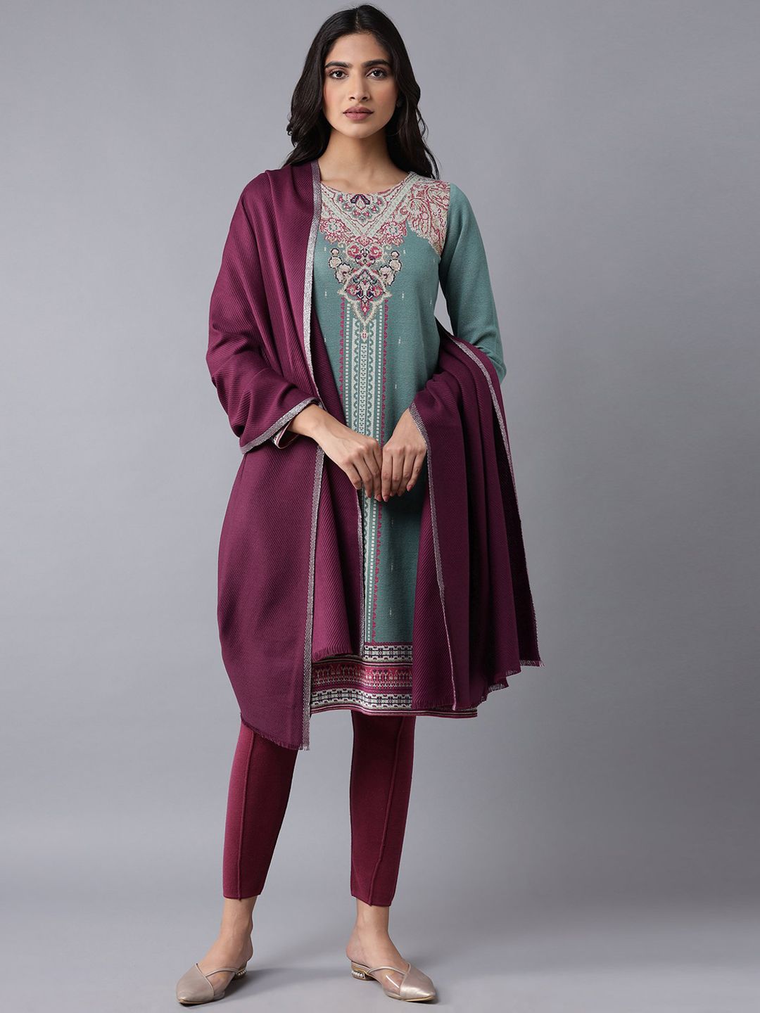 W Women Purple Solid Shawl Price in India