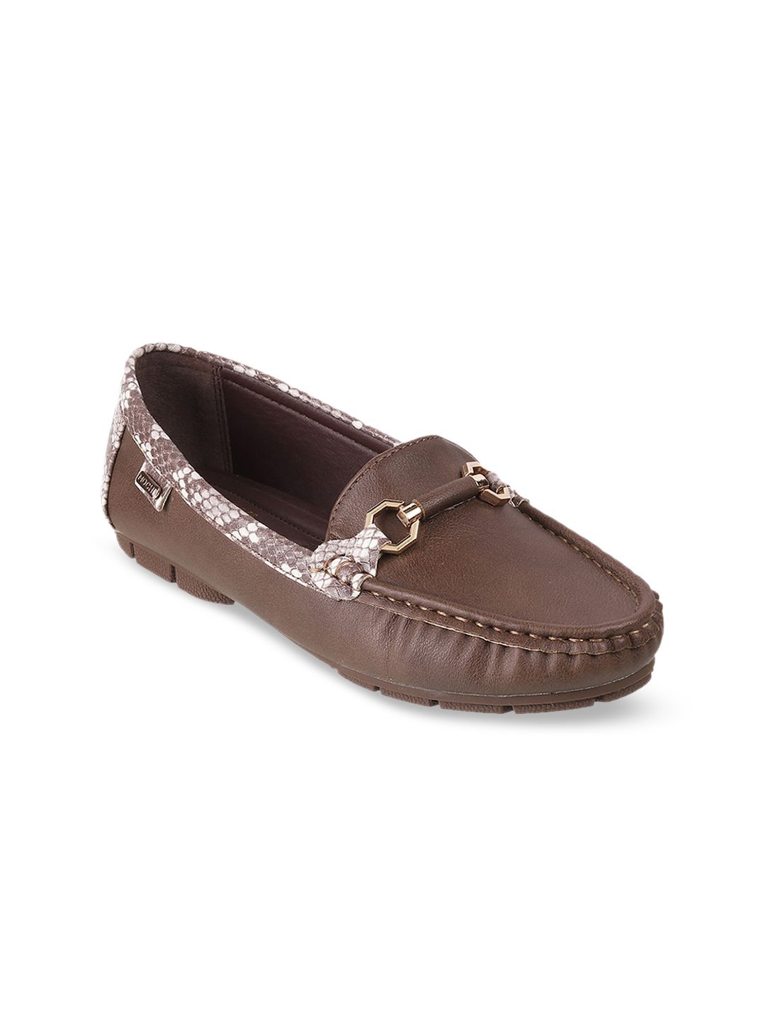 Mochi Women Brown Textured Loafers Price in India