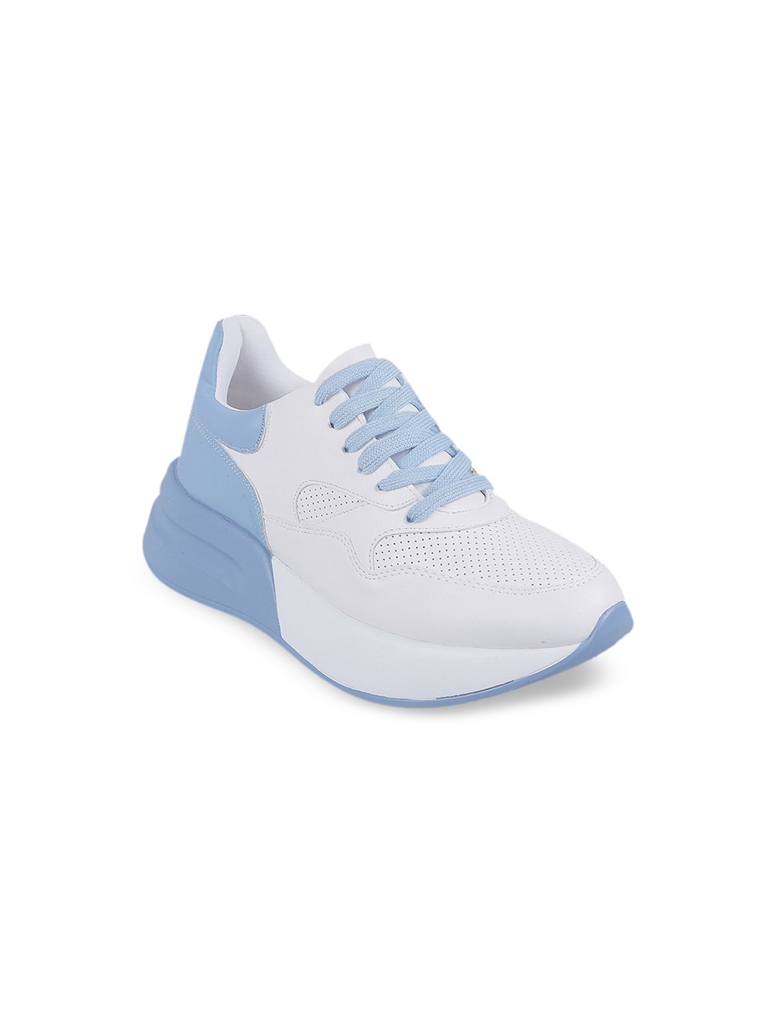 Mochi Women White & Blue Colourblocked Shoes Price in India