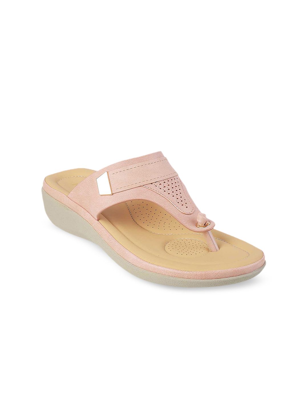 Mochi Peach-Coloured Textured Comfort Sandals Price in India
