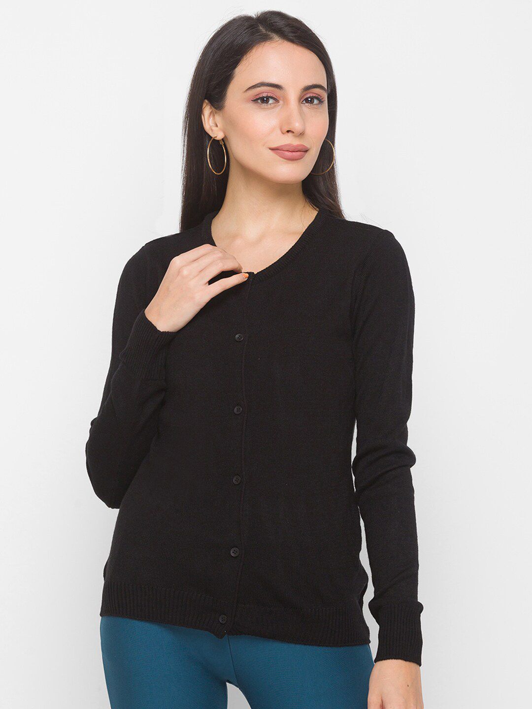 Globus Women Black Acrylic Cardigan Price in India