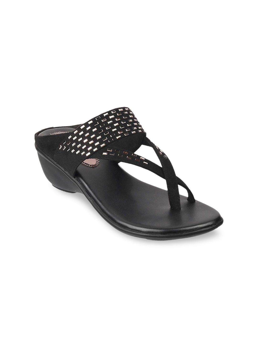 WALKWAY by Metro Black Embellished Wedge Sandals Price in India