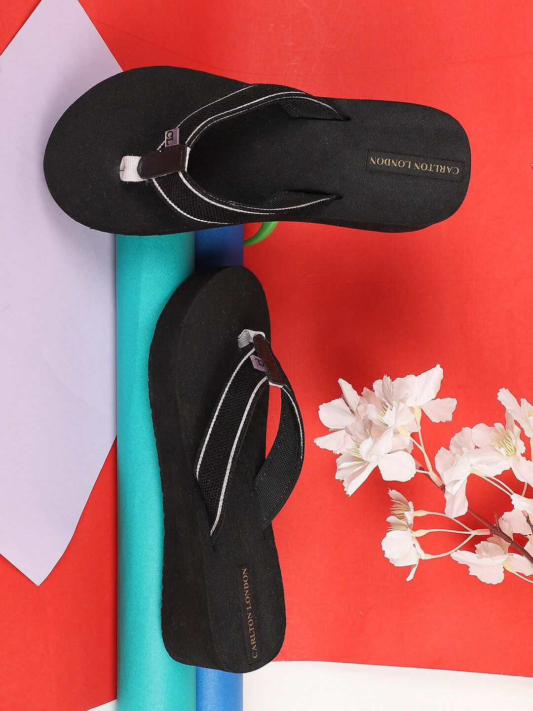 Carlton London Women Black & White Rubber Thong Flip-Flops Price in India