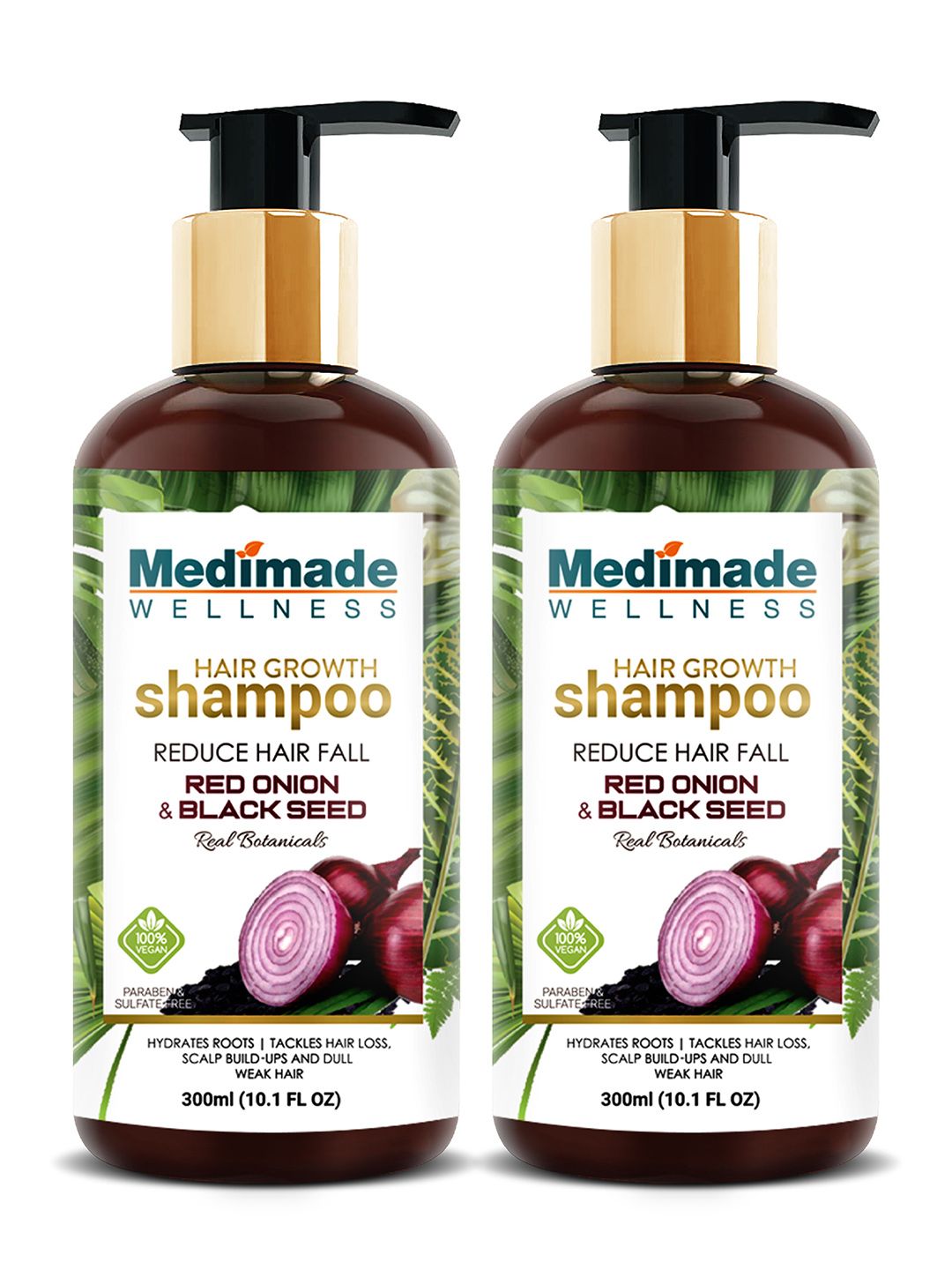 Medimade Pack of 2 Hair Growth Shampoo with Red Onion and Black Seed Oil - 300ml Each Price in India