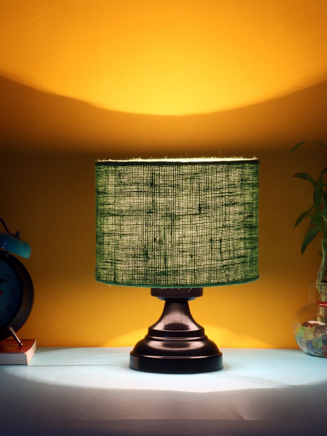 Devansh Green & Brown Jute Table Lamp With Shade Price in India
