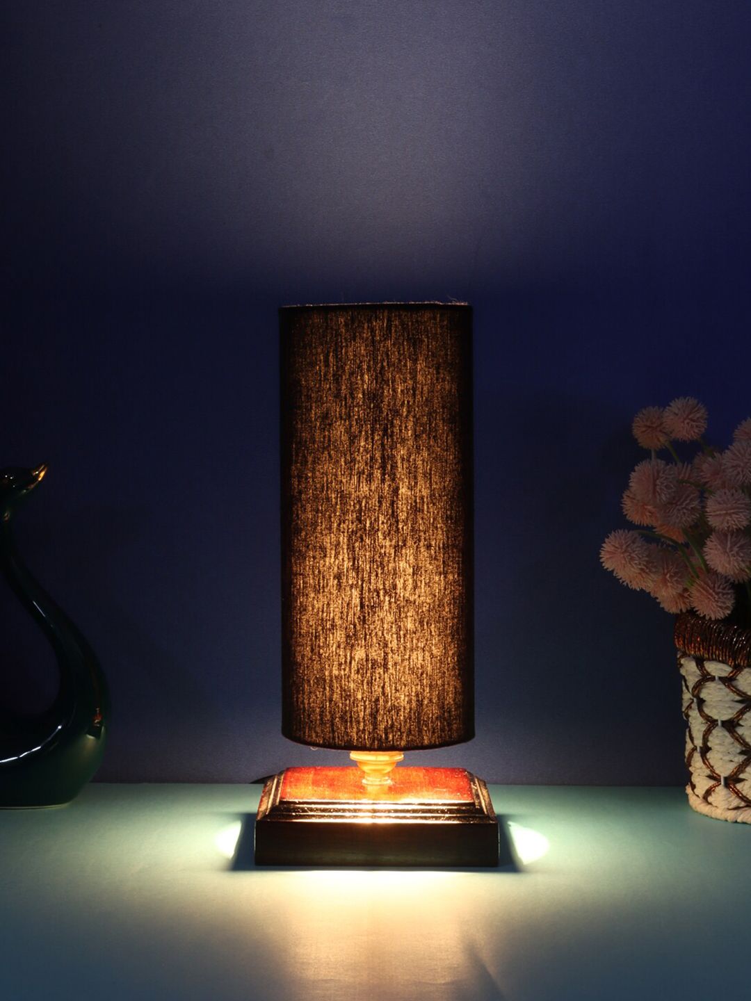 Devansh Black & Brown Cotton Table Lamp With Shade Price in India