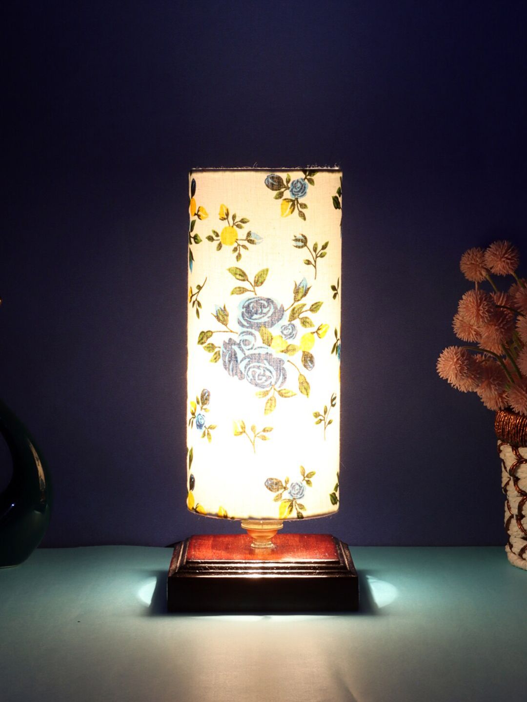 Devansh Multicoloured Floral Printed Table Lamp with Shade Price in India