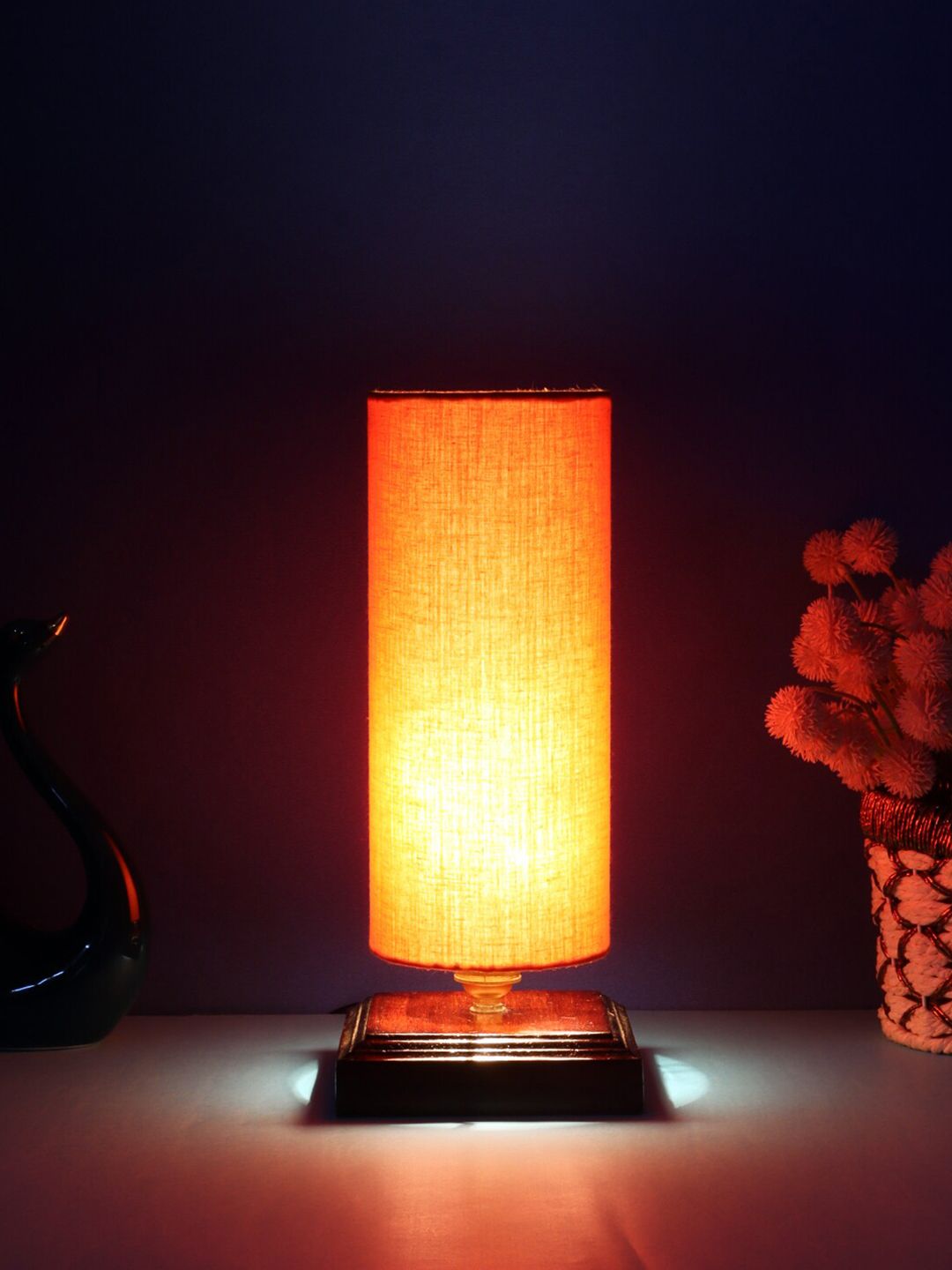 Devansh Orange & Brown Cotton Table Lamp With Shade Price in India
