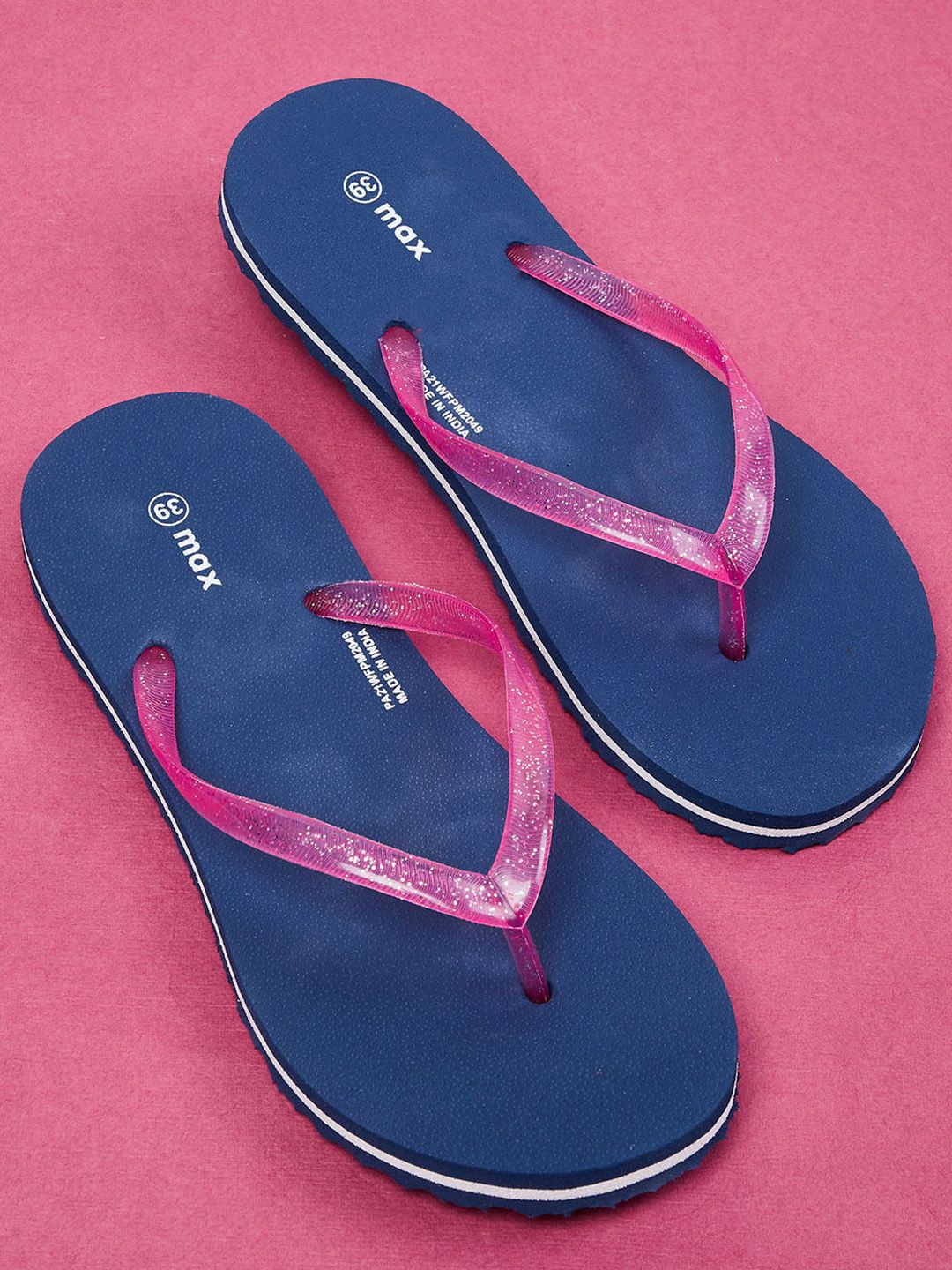 max Women Blue & Pink Rubber Thong Flip-Flops Price in India