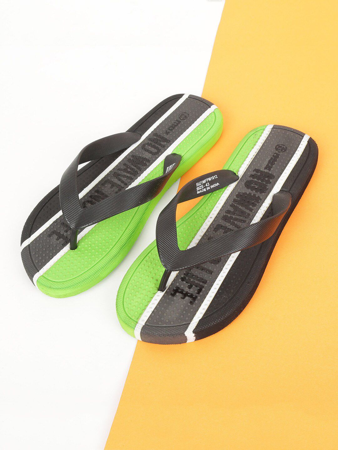 max Women Green & Black Striped Rubber Thong Flip-Flops Price in India