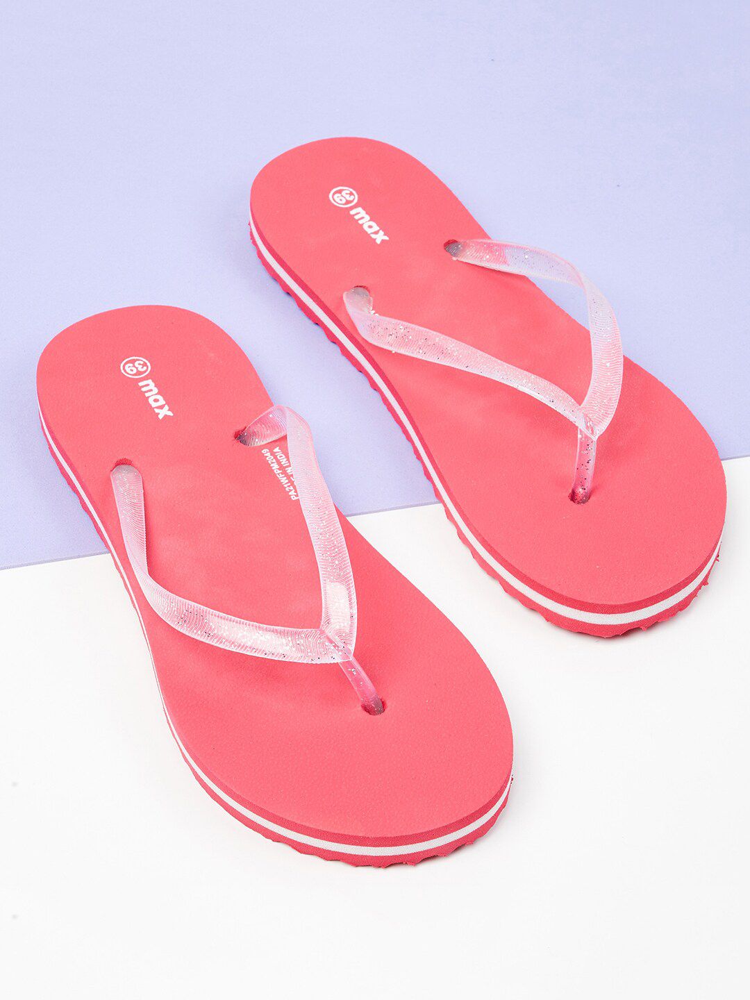 max Women Red & White Rubber Thong Flip-Flops Price in India