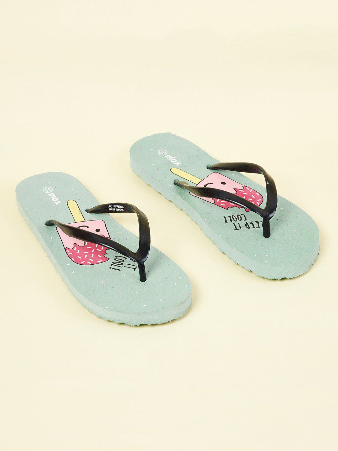 max Women Blue & Pink Printed Rubber Thong Flip-Flops Price in India