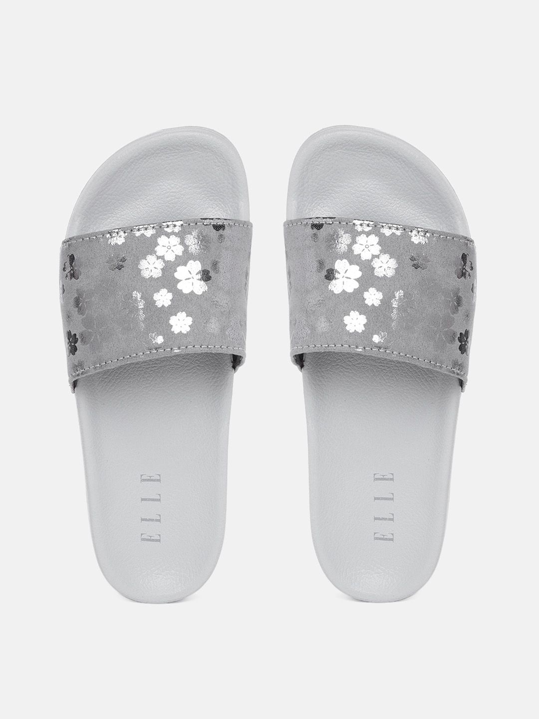 ELLE Women Grey Embellished Sliders Price in India