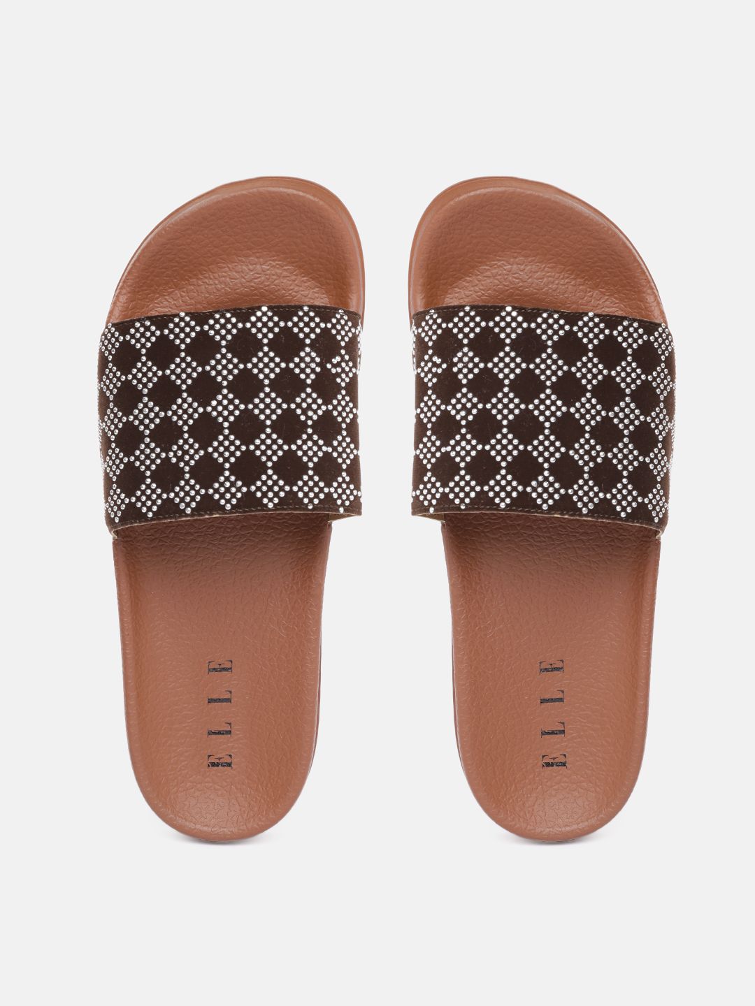 ELLE Women Brown Printed Sliders Price in India