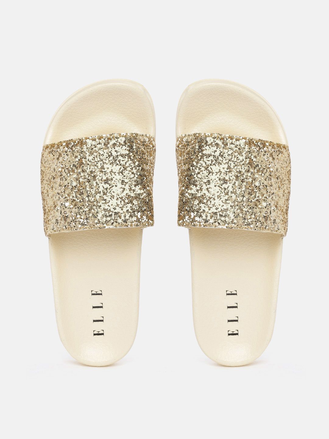 ELLE Women Gold-Toned Glitter Sliders Price in India