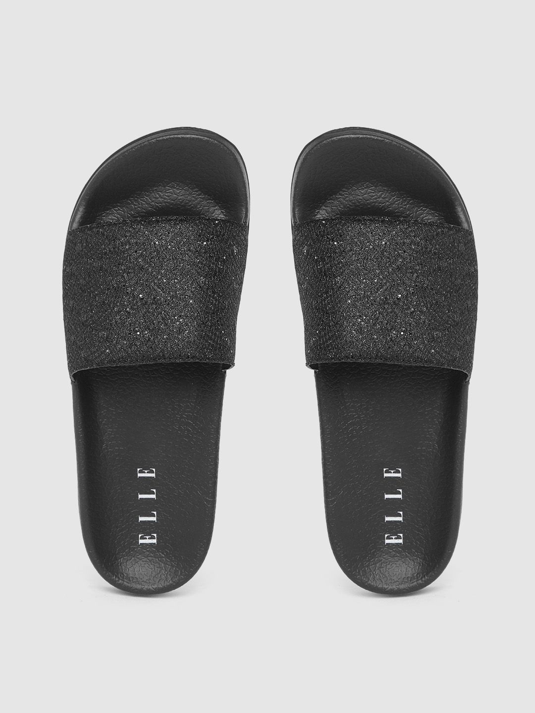 ELLE Women Black Embellished Sliders Price in India