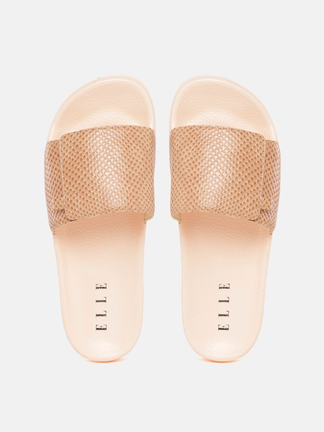 ELLE Women Tan Brown Textured Sliders Price in India