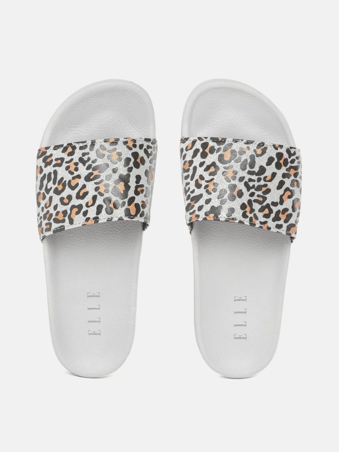 ELLE Women Grey Animal Print Sliders Price in India