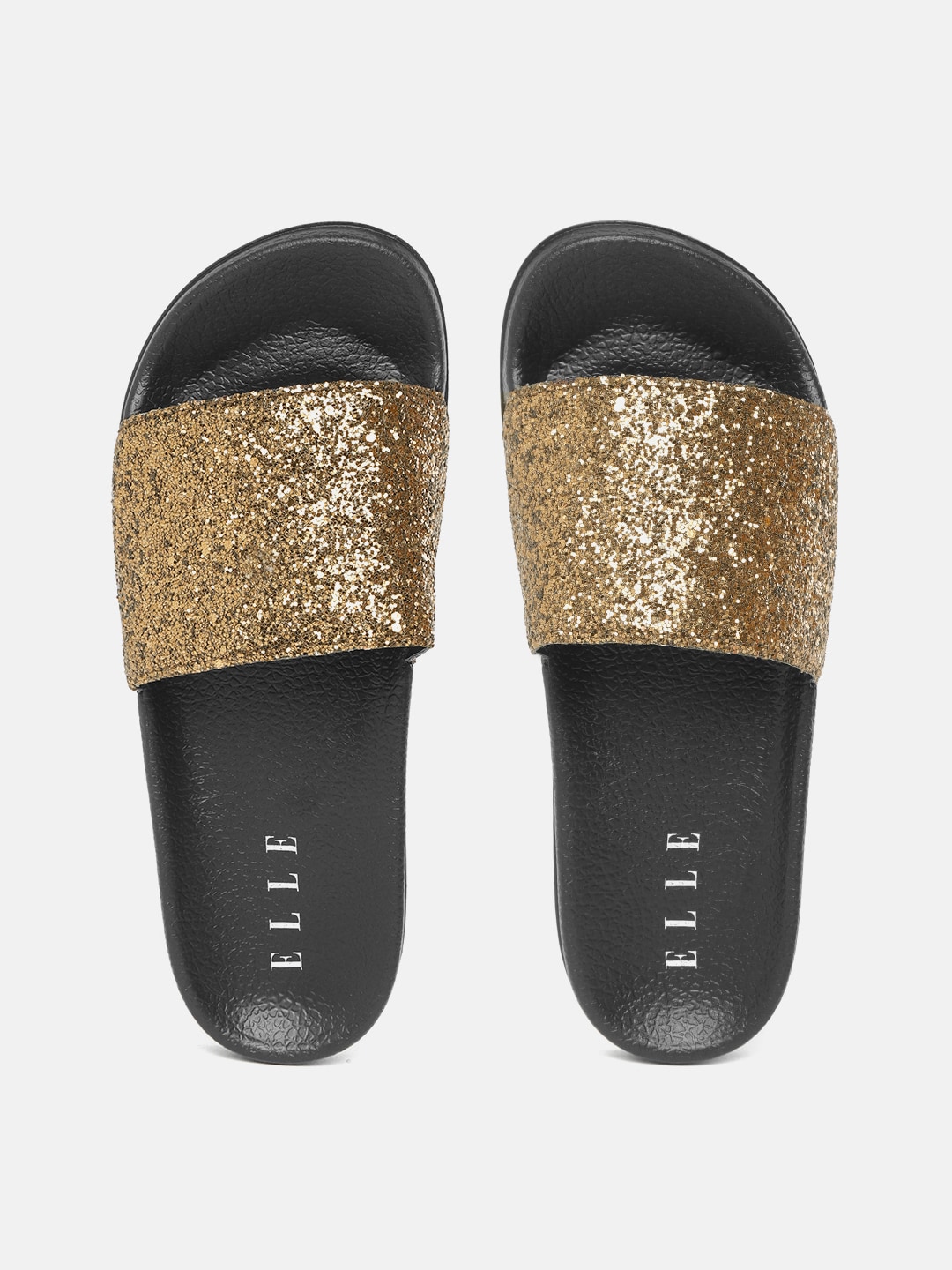 ELLE Women Gold-Toned Embellished Sliders Price in India