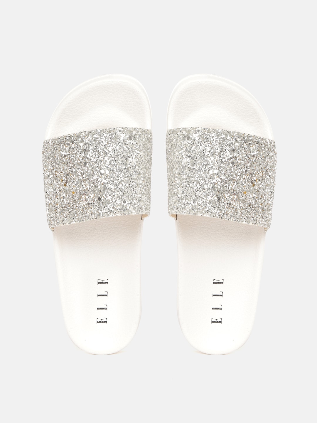 ELLE Women Silver-Toned Embellished Sliders Price in India