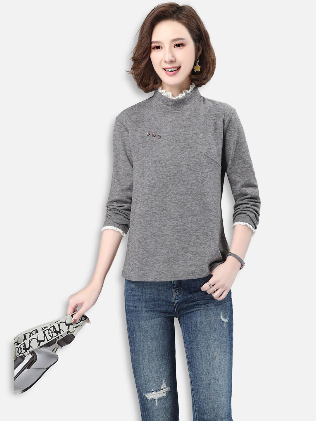 JC Collection Women Grey Melange Sweatshirt Price in India