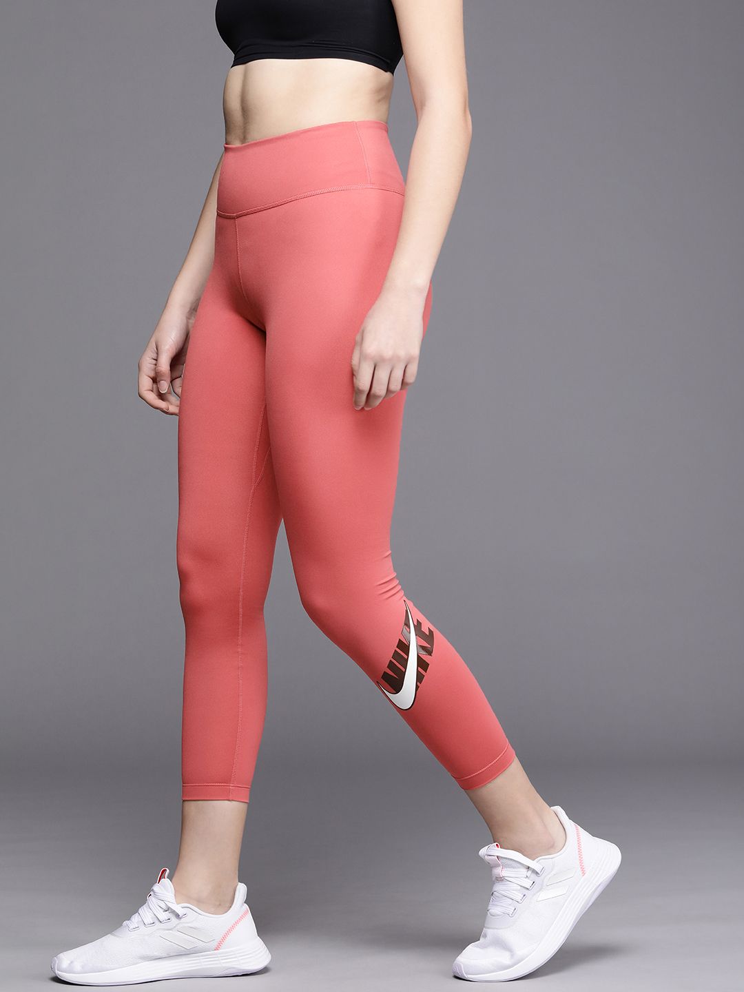 Nike Women Peach-Coloured Graphic One Icon Clash Mid-Rise 7/8 Dri-FIT Training Tights Price in India
