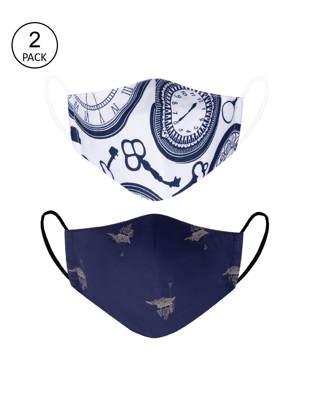 VEA Unisex Navy Blue & White Pack of 2 Filtration Face Mask Price in India