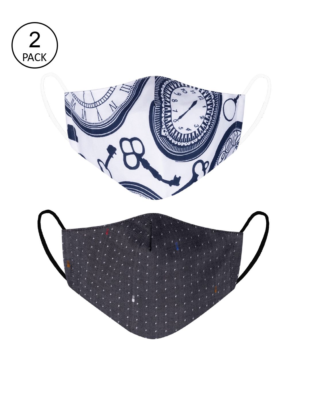 VEA Adults Pack of 2 Black & White Printed Cotton 5 Layered Filtration Face Mask Price in India