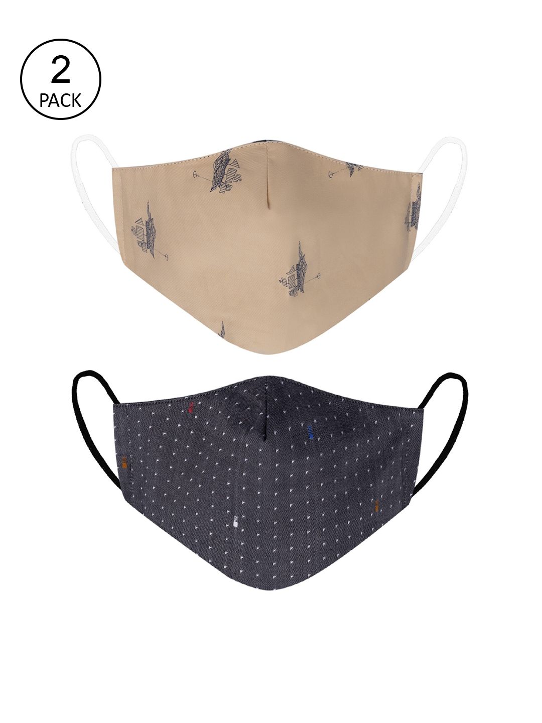 VEA Adults Pack of 2 Khaki & Black Printed Cotton 5 Layered Filtration Face Mask Price in India