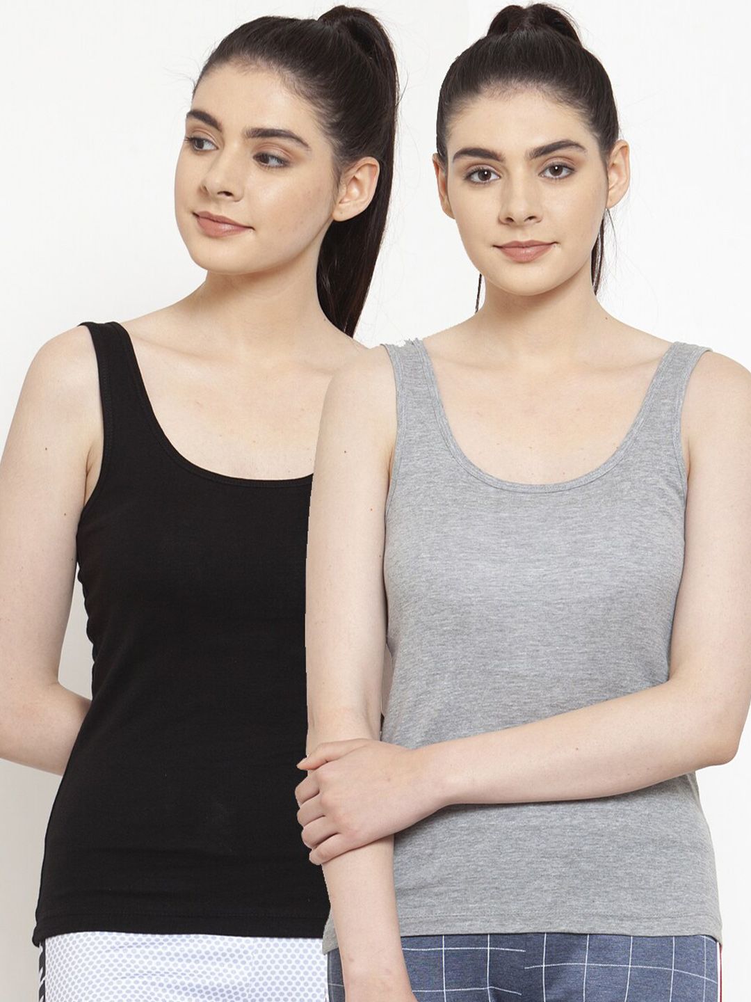 Friskers Pack Of 2 Black & Grey Tank Tops Price in India