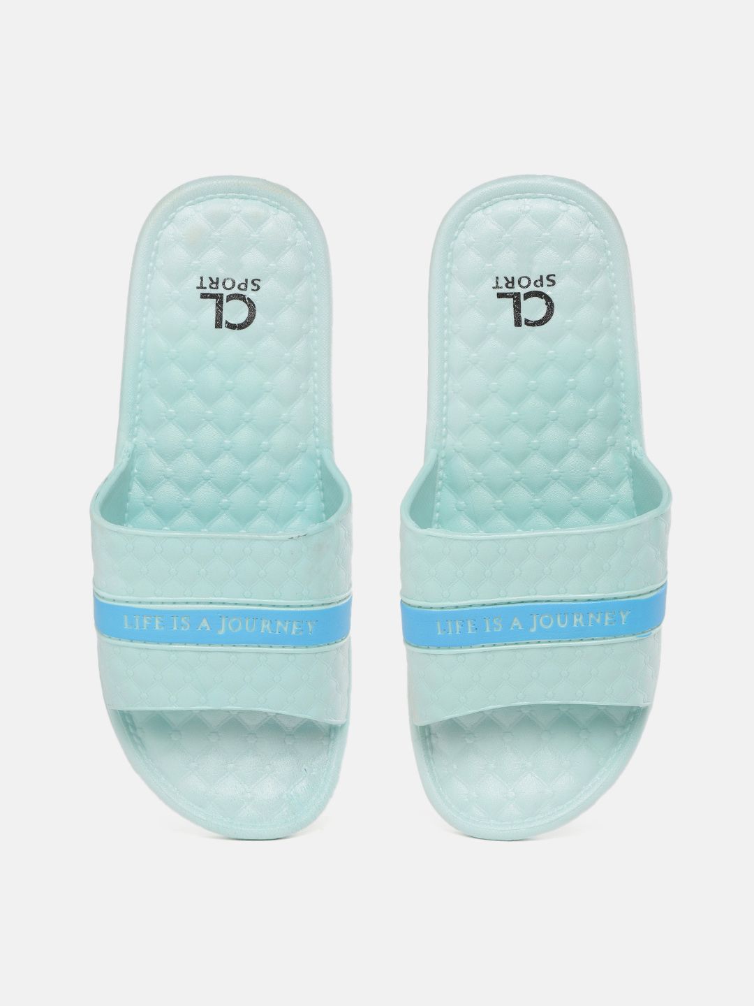 Carlton London Women Blue Typography Print Textured Sliders Price in India