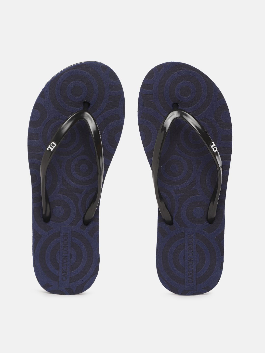 Carlton London Women Navy Blue & Black Geometric Self-Design Thong Flip-Flops Price in India