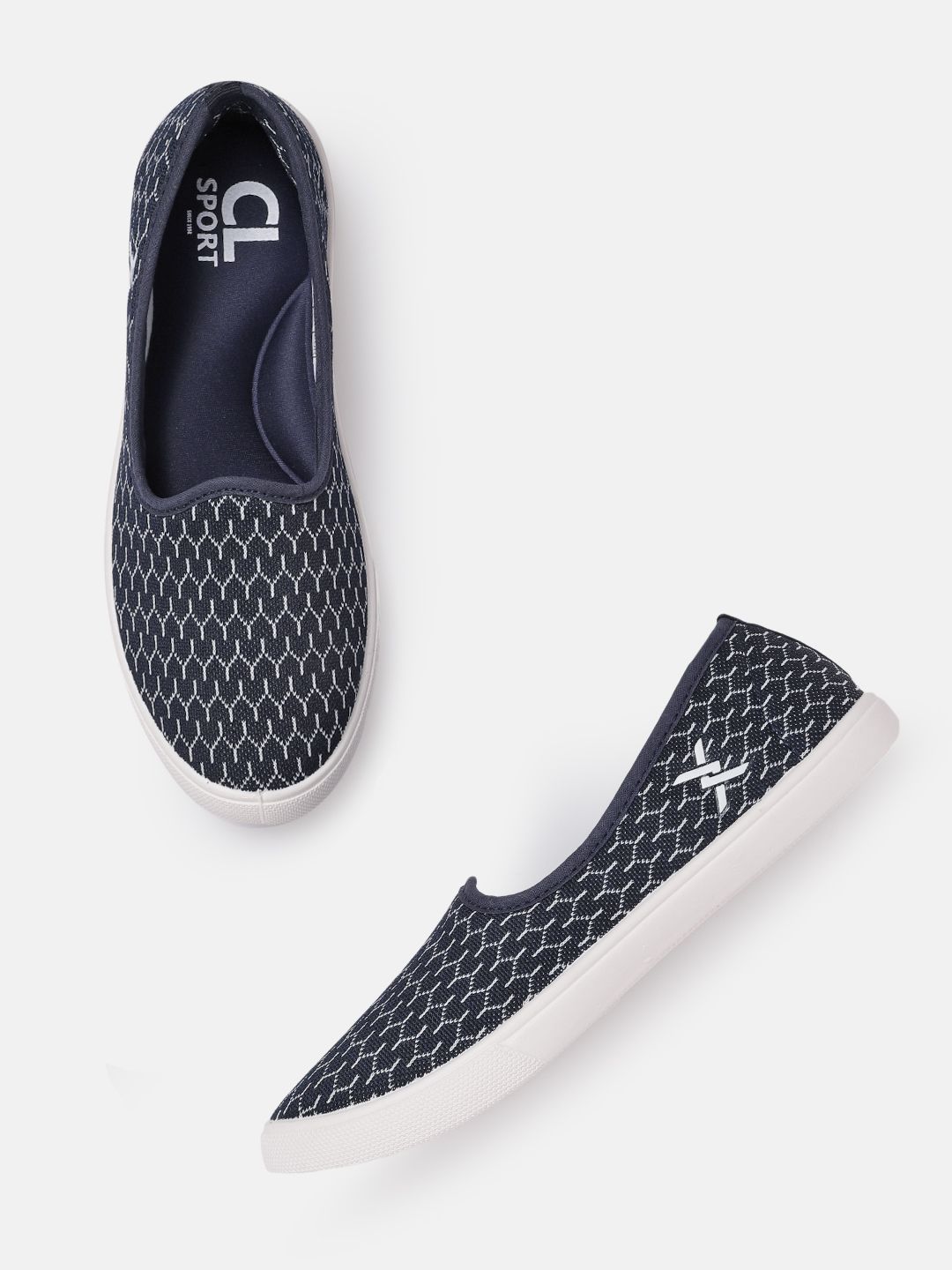 Carlton London sports Women Navy Blue & White Woven Design Slip-On Sneakers Price in India