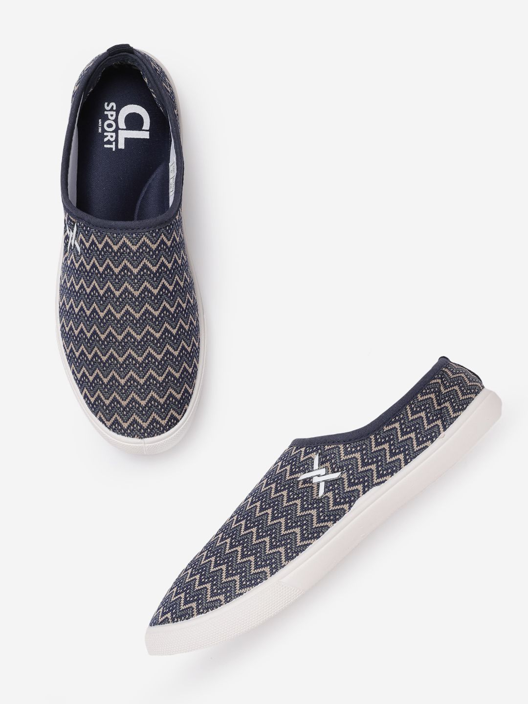 Carlton London sports Women Navy Blue & Beige Woven Design Slip-On Sneakers Price in India