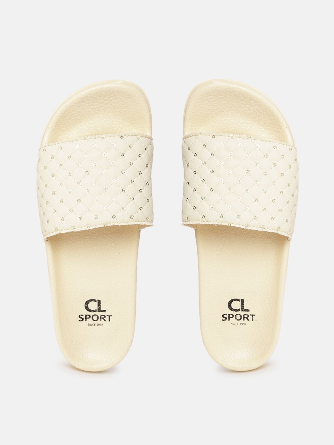 Carlton London sports Women Off White Quilted Sliders with Sequinned Detail Price in India