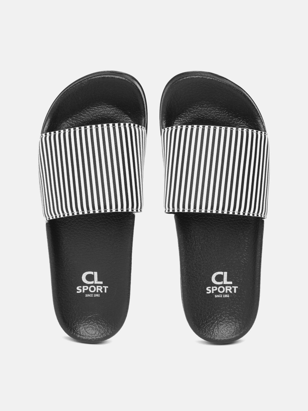 Carlton London sports Women Black & White Striped Sliders Price in India