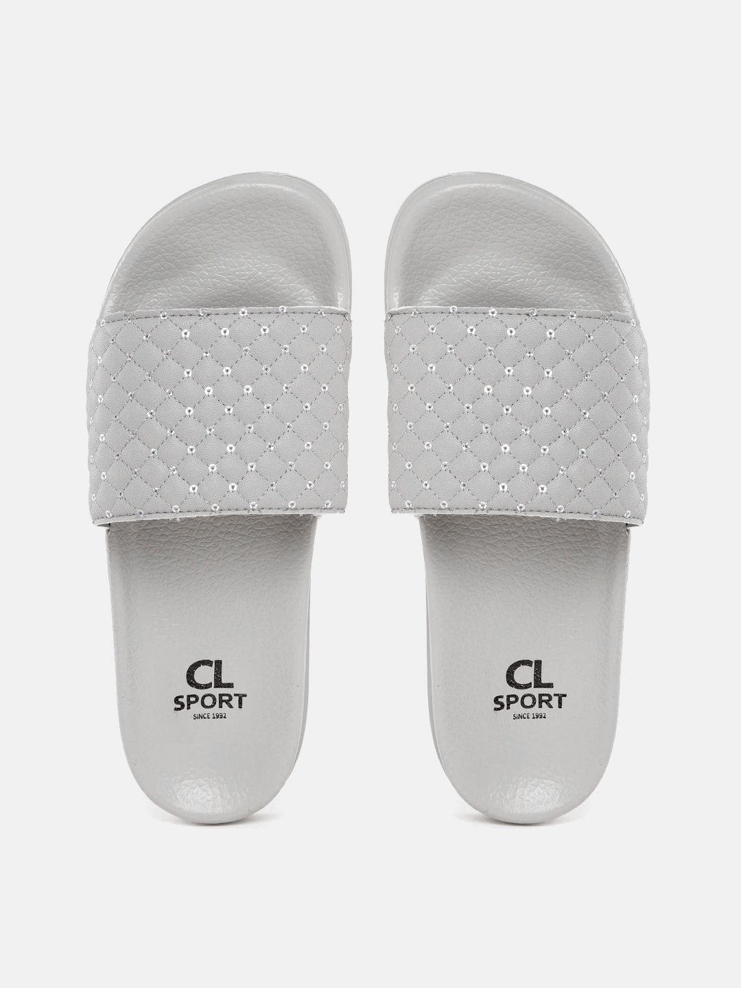 Carlton London sports Women Grey Embellished Sliders Price in India