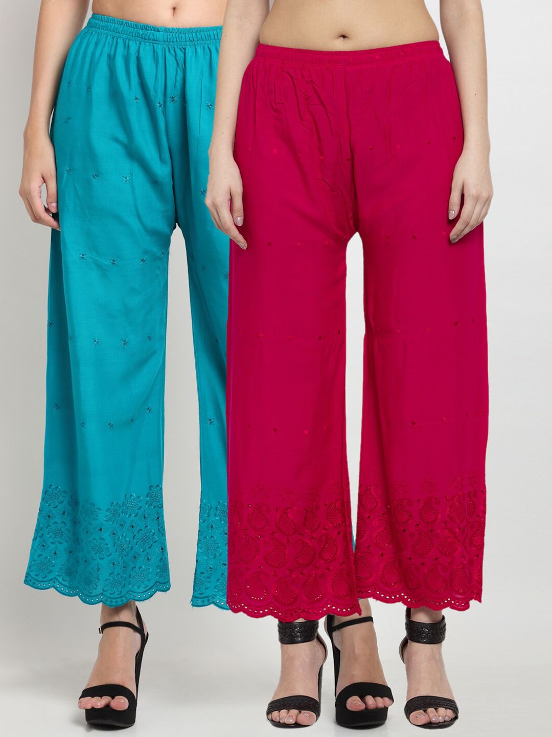 Miaz Lifestyle Women Blue & Maroon Set of 2 Ethnic Motifs Flared Ethnic Palazzos Price in India