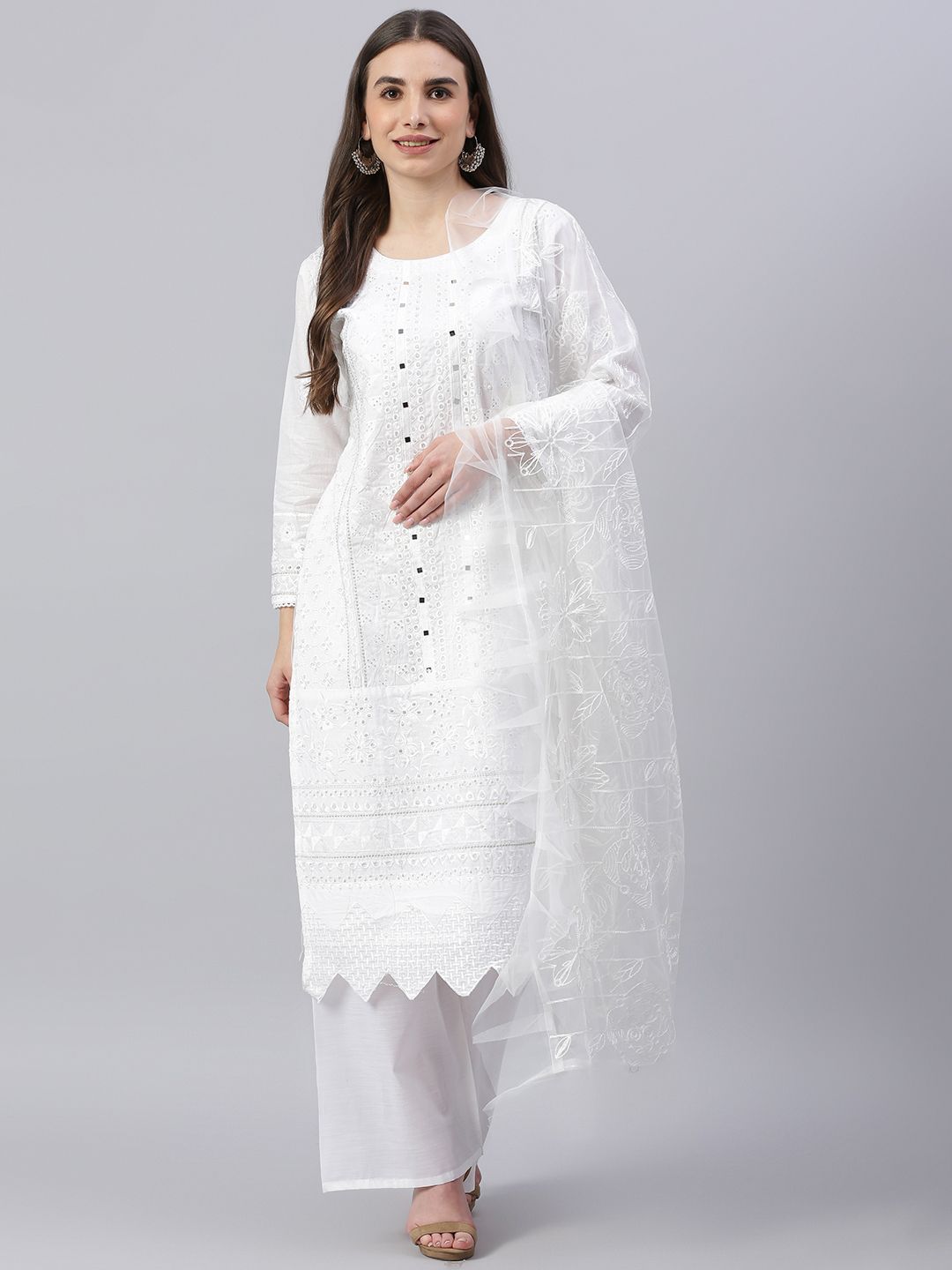 Readiprint Fashions White Embroidered Pure Cotton Unstitched Dress Material Price in India