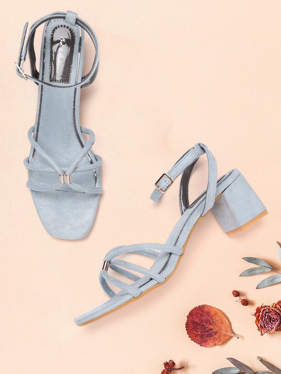 Mast & Harbour Women Blue Solid Strappy Block Heels Price in India